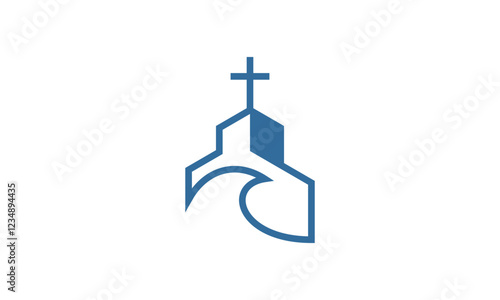 a graphic image with a church and waves theme, on a white background. vector graphic base.
 photo