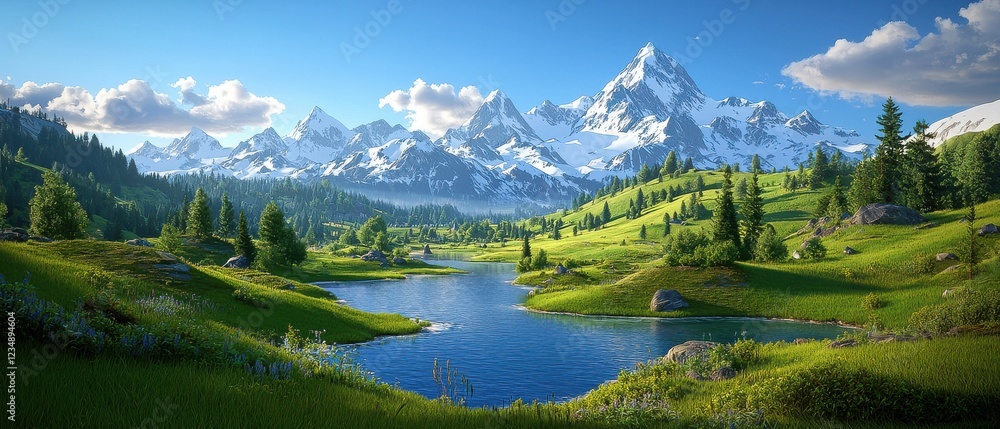 Serene Mountain Landscape at Dawn Majestic Peaks Against Blue Sky with Trees Silhouetted Nature Photography Serene Mountain Landscape at Dawn Majestic Peaks Against Blue Sky with Trees Silhouetted Nature Photography