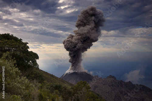 The eruption of the Santiaguito Volcano in Guatemala