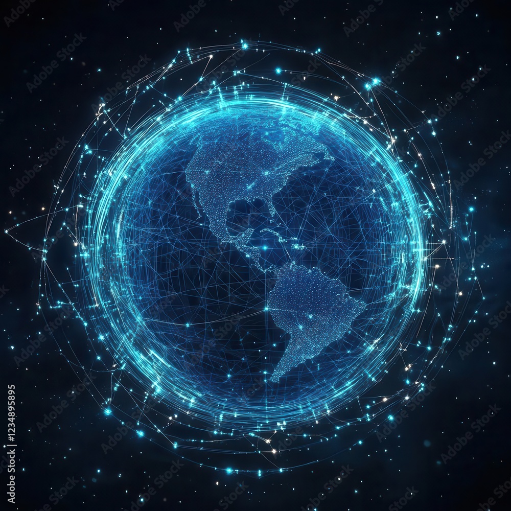Global Digital Network Surrounding Earth Illustrating Connectivity Global Digital Network Surrounding Earth Illustrating Connectivity