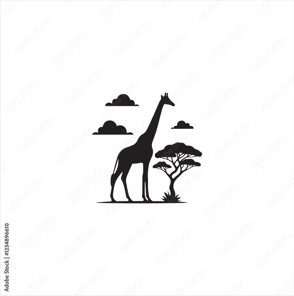 Fototapeta premium Black silhouette giraffe vector
