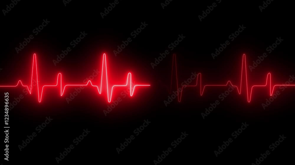 Heartbeat Color Abstract neon heartbeat signal icon animation background on black back ...
