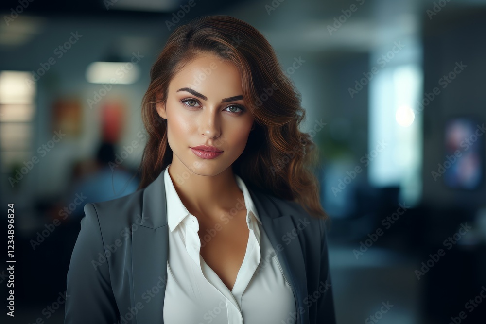 Obraz premium Portrait of a businesswoman standing in a modern office, exuding confidence and professionalism
