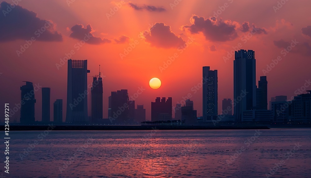 Dubai skyline at sunset, United Arab Emirates. Dubai is the fastest growing city in the world. Dubai skyline at sunset, United Arab Emirates. Dubai is the fastest growing city in the world.