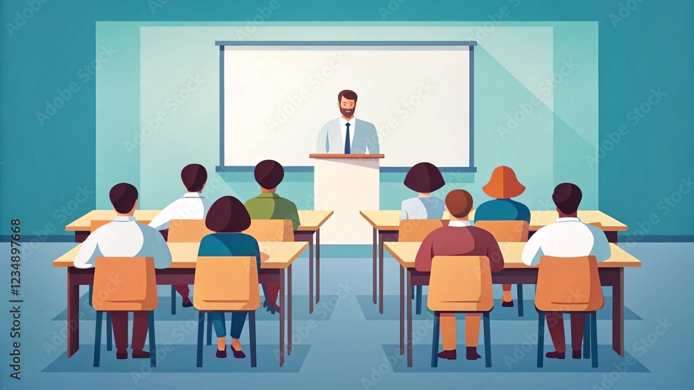 Engaging classroom presentation on new teaching strategies educational setting illustration bright environment front view knowledge sharing concept Engaging classroom presentation on new teaching strategies educational setting illustration bright environment front view knowledge sharing concept