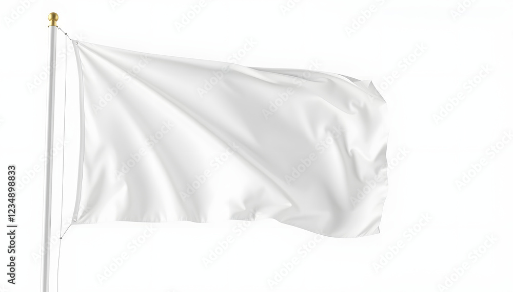3d rendering of white flag hanging on post and wavering on a white background 3d rendering of white flag hanging on post and wavering on a white background