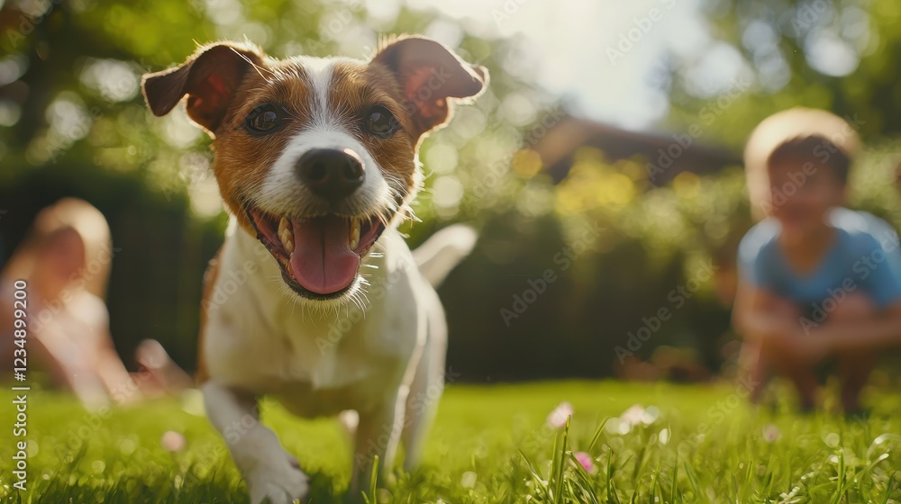 Jack Russell Playing with Kids in Summer Jack Russell Playing with Kids in Summer
