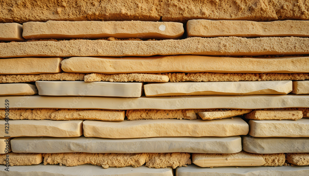 closeup of layers of rammed earth construction, professional photography, with white tones closeup of layers of rammed earth construction, professional photography, with white tones