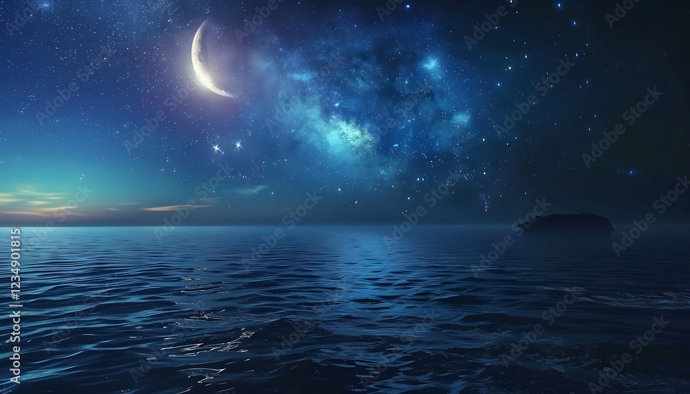Beautiful night sky with clouds and stars over the sea. Beautiful night sky with clouds and stars over the sea.