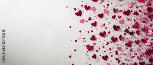 Light gray background with scattered pink and red confetti Valentine's day Background