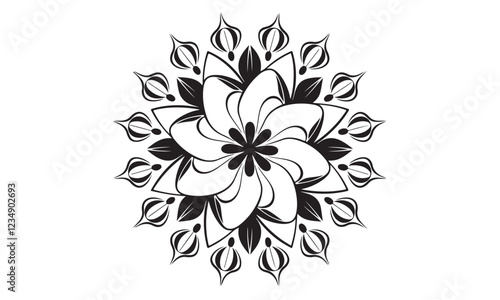 Mandala with intricate geometric patterns. The mandala is symmetric