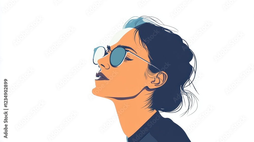 Stylish Woman Wearing Round Sunglasses Looking Upward Stylish Woman Wearing Round Sunglasses Looking Upward