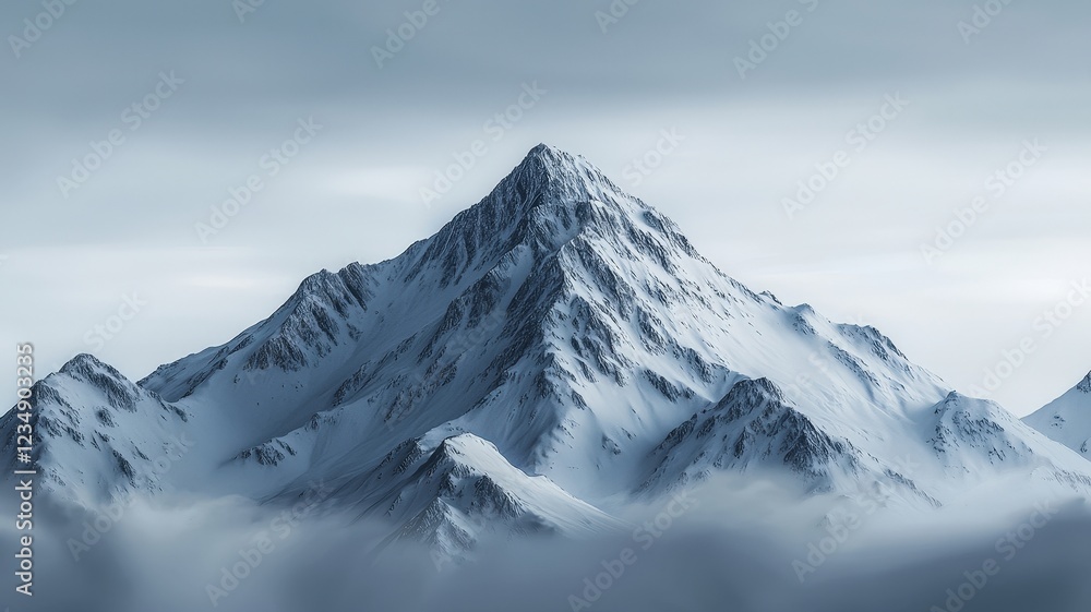 stay strong concept. Snow-covered mountain peak surrounded by clouds in a serene, atmospheric landscape. stay strong concept. Snow-covered mountain peak surrounded by clouds in a serene, atmospheric landscape.