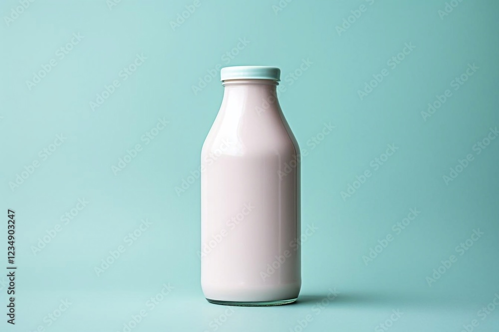 Milk in glass on blue background, full depth of field Milk in glass on blue background, full depth of field