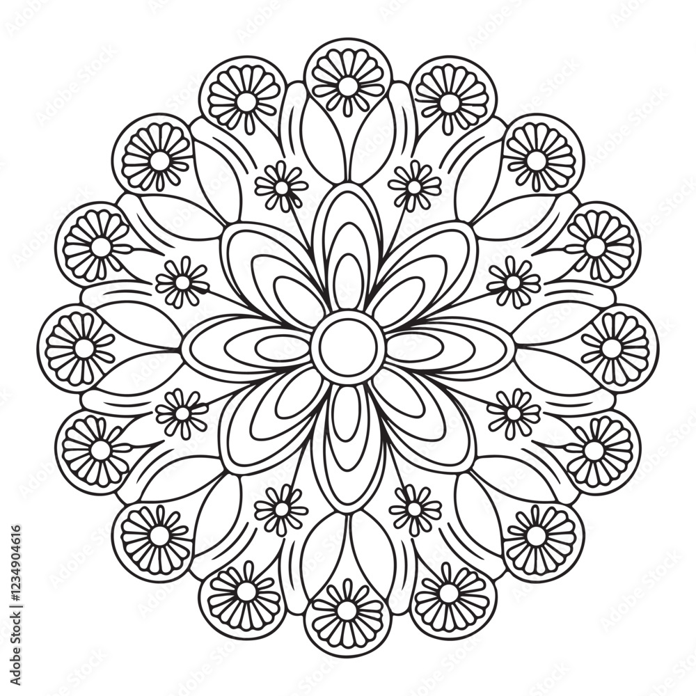 Fototapeta premium Mandala illustration with layers of floral designs. Each layer is outlined sharply