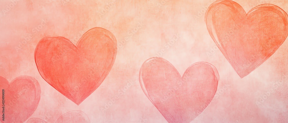 Fototapeta premium Peach background with faint overlapping heart shapes Valentine's day Background