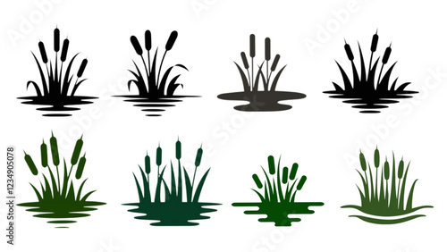 Set of Cattails Plants Above the Water Illustration Symbol Logo Vector