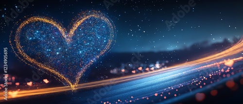 Shimmering heart trails on a night sky background.