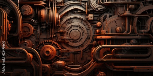 Abstract industrial background. Steampunk Machinery with Pipes and Gears. Mechanical Engineering