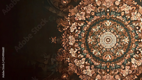 anzbrown floral mandala: exploring the ornate intricacy of vintage rococo and baroque floral motifs in dark backgrounds