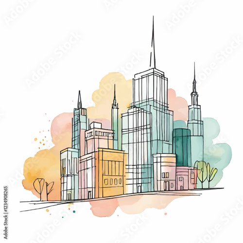 watercolor cityscape skyline vector illustration