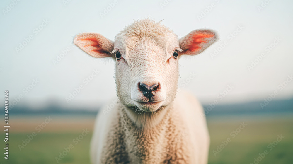 Fototapeta premium Nature's beauty close-up of sheep in a pastoral meadow landscape