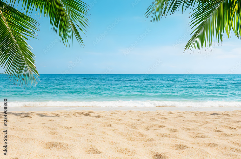 Sunny tropical beach with palm trees and clear blue water Sunny tropical beach with palm trees and clear blue water