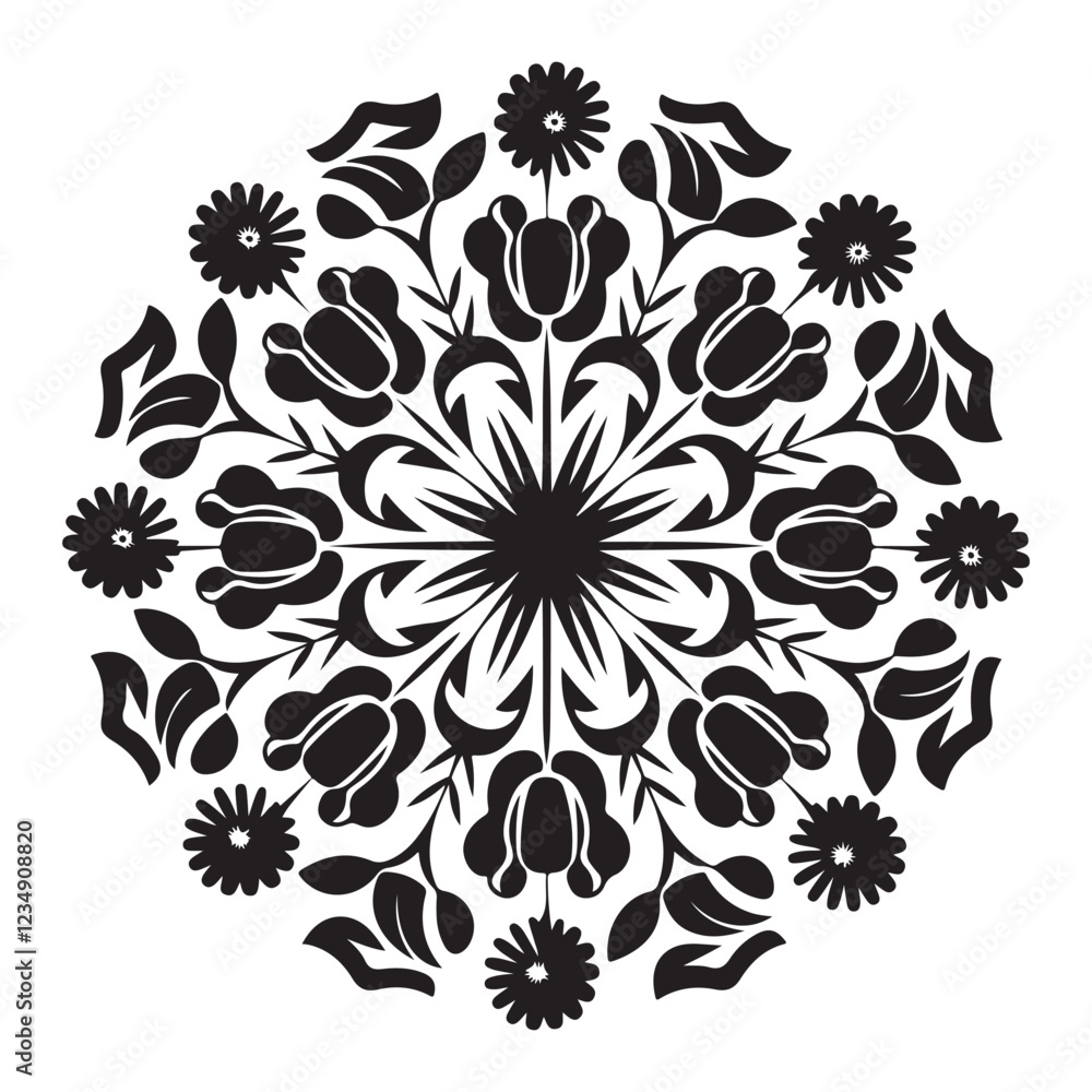 A minimalistic floral mandala design with a white background. The mandala A minimalistic floral mandala design with a white background. The mandala