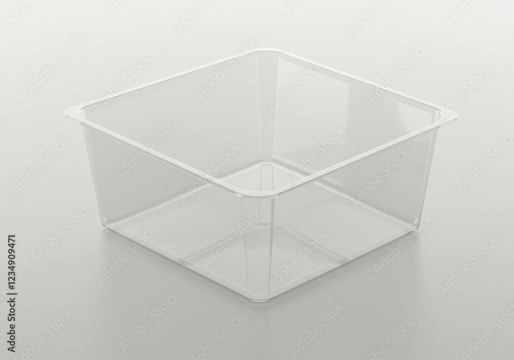 Clear empty plastic food storage box on neutral background Clear empty plastic food storage box on neutral background