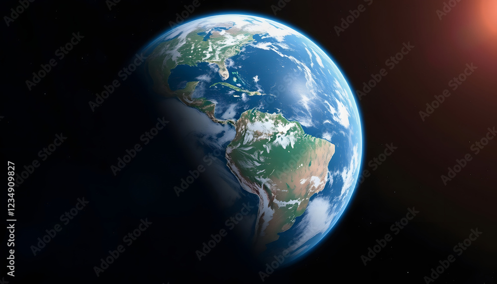 Fototapeta premium Planet earth globe view from space, image, with white tones