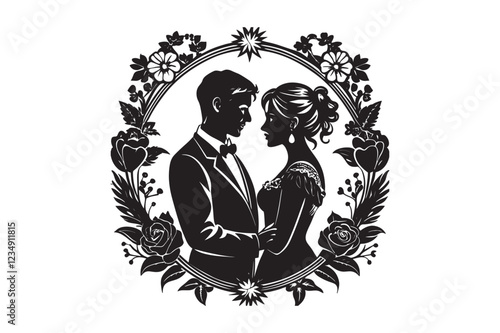 Valentine day romantic love couple silhouette retro vintage romantic