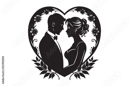 Valentine day romantic love couple silhouette retro vintage romantic