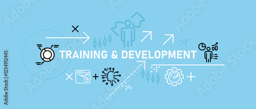 Training and Development train progress self-improvement working process learning performance skill motivation design outline icon collection set