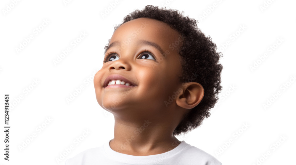 Happy child looking up with transparent background Happy child looking up with transparent background