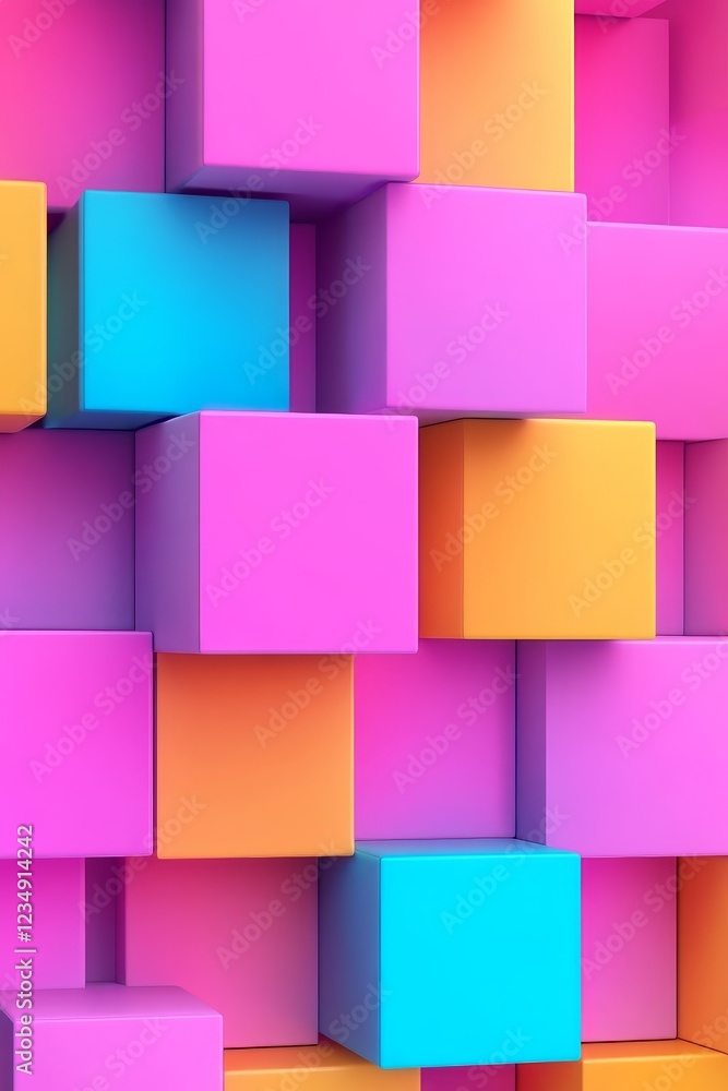 Abstract composition of colorful 3D cubes stacked together, creating a vibrant and dynamic background Abstract composition of colorful 3D cubes stacked together, creating a vibrant and dynamic background