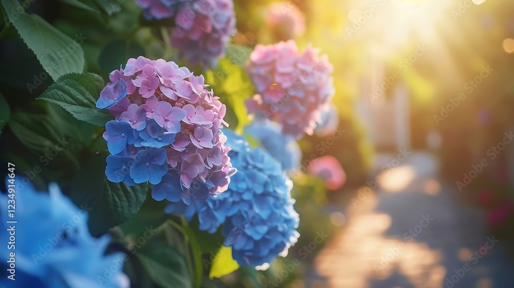 Hydrangea blooming in the garden at sunset. Beautiful natural background. Hydrangea blooming in the garden at sunset. Beautiful natural background.
