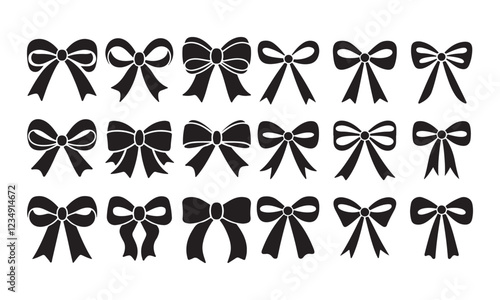 Set of Nine Black Ribbon Bows in Various Designs