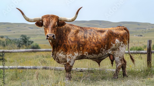 Texas Longhorn Bull in a Field