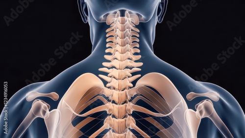 Human cervical spine and upper torso anatomy. photo