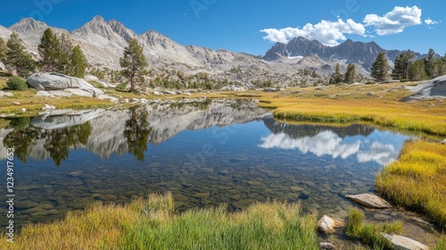 Stars reflecting in a crystal-clear mountain lake, perfectly still.