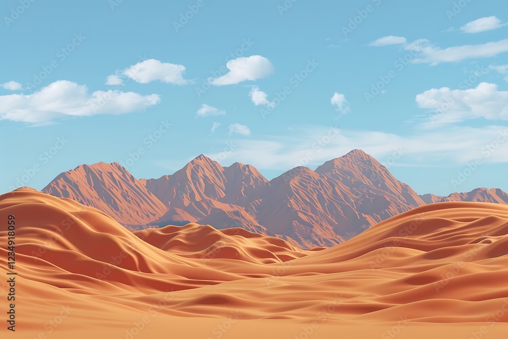 Naklejka premium Beautiful desert landscape. 3d render illustration of desert dunes