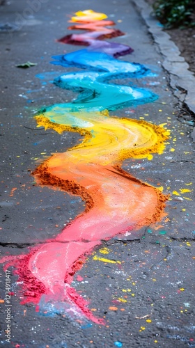 Vibrant Chalk Path Splitting into Two Colorful Directions Symbolizing Imagination and Innocence