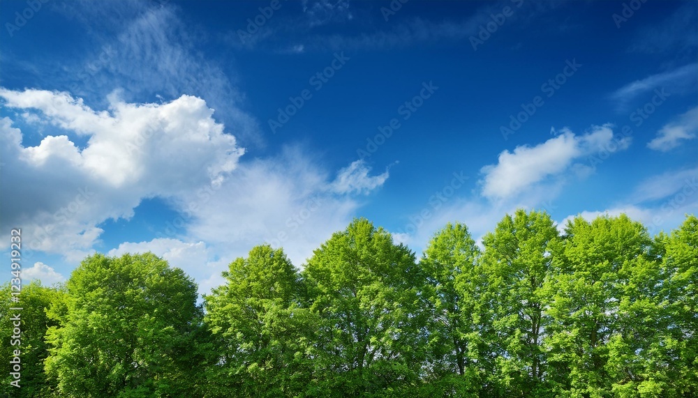 inexperienced tree top line over blue sky and clouds historical past in summer time inexperienced tree top line over blue sky and clouds historical past in summer time