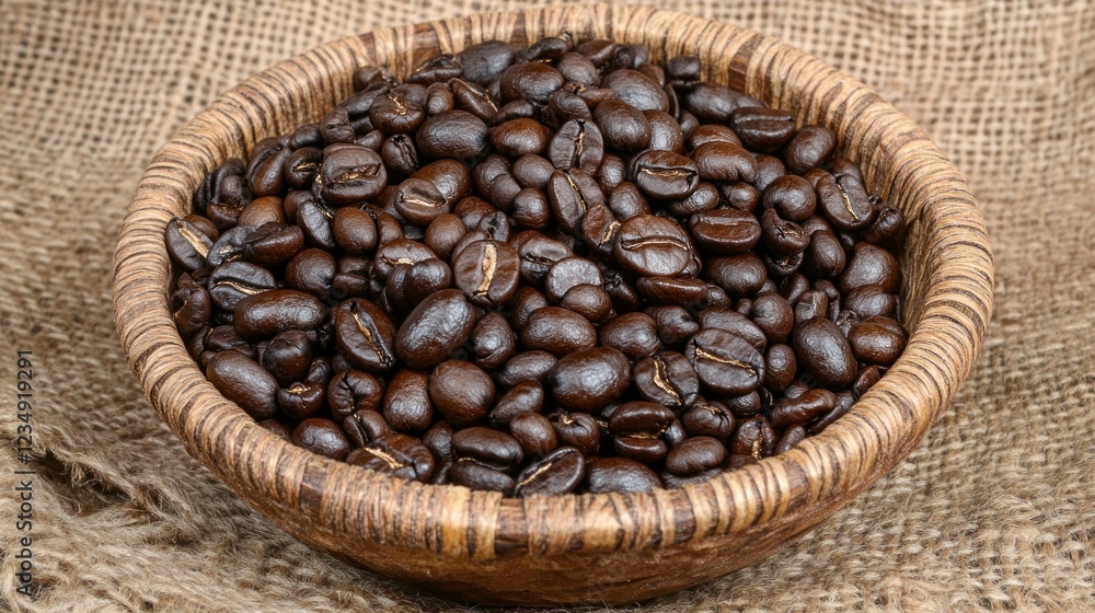 Fototapeta premium Roasted Coffee Beans In A Wooden Bowl