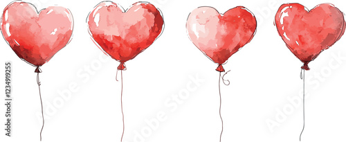 heart shaped balloons watercolor set