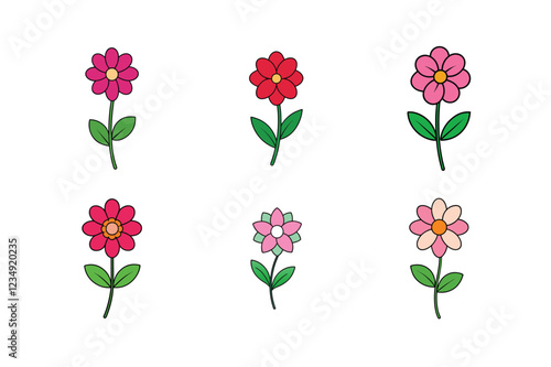 Set of Beauty Flowers Nature Vector Line Art Illustration: Elegant Floral Designs for Creative Projects