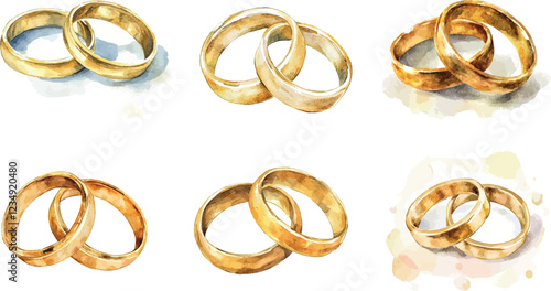 watercolor wedding ring marry illustration set