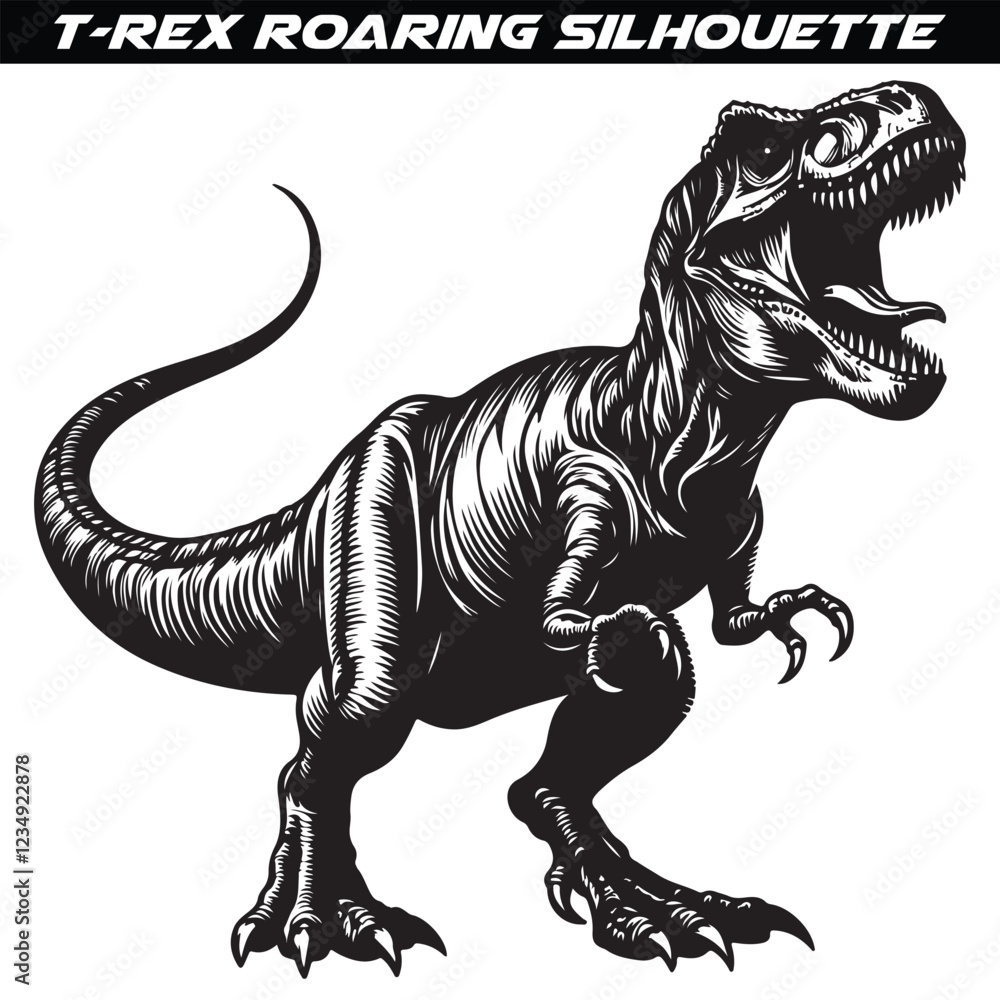 Obraz premium T-rex roaring Silhouette isolated on a white background
