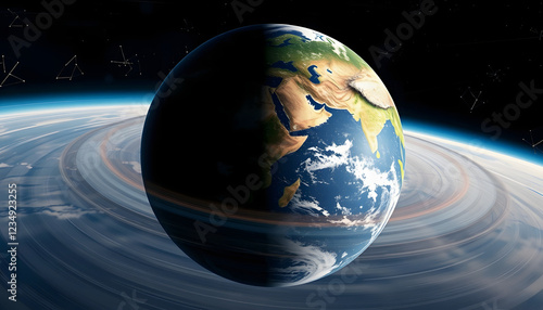 Abstraction of realistic world globe spinning slowly animation. Animation. Planet earth from space. Full revolution of the planet around its axis, dramatic, with white tones