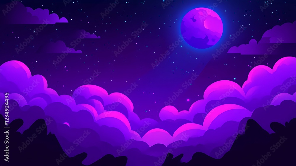Purple Night Sky Cloudscape with a Large Moon Purple Night Sky Cloudscape with a Large Moon